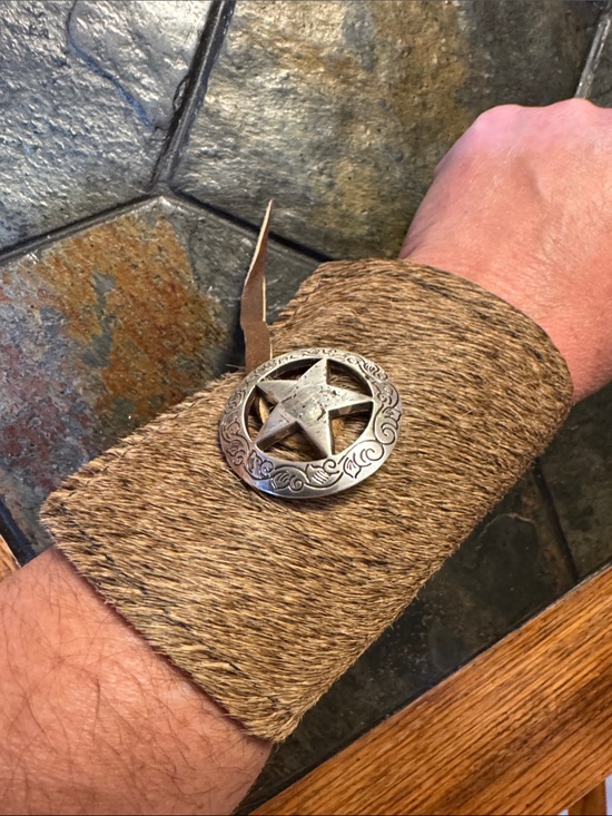 Jewelry - Western Hair-On Hide Cuff One Size with Star Concho Cowboy Rodeo Featival